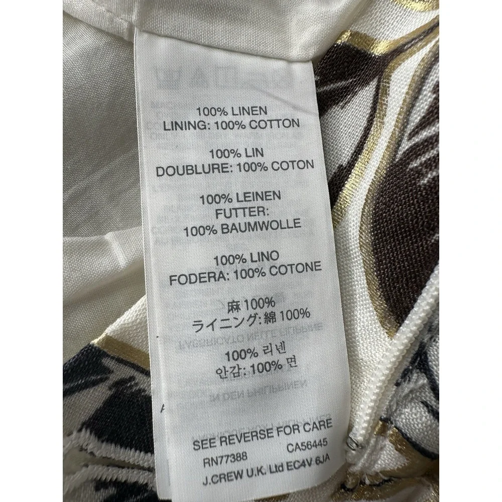 J. Crew Women's Garden Pant Cropped Gold Foil Leaf 100% Linen‎ Size 00